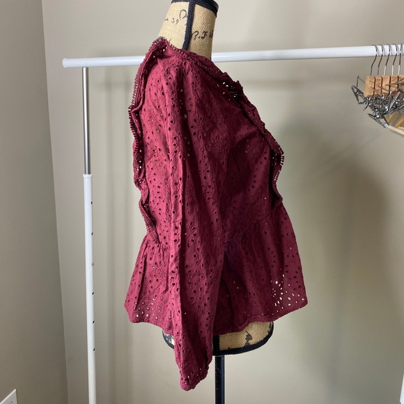 Madewell Maroon Pom Eyelet Blouse - Picture 4 of 8
